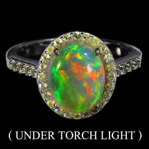 925 Sterling Silver Ring Oval Fire Opal 10x8mm Sapphire Gemstone Jewelry Size 7