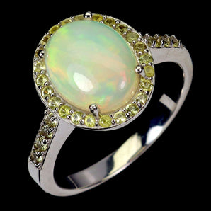 925 Sterling Silver Ring Oval Fire Opal 10x8mm Sapphire Gemstone Jewelry Size 7