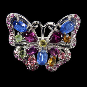 925 Sterling Silver Ring Oval Kyanite Tourmaline Butterfly Gemstone Jewelry Sz 8