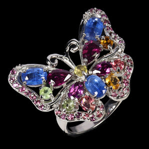 925 Sterling Silver Ring Oval Kyanite Tourmaline Butterfly Gemstone Jewelry Sz 8