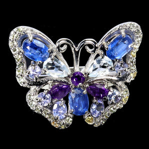 925 Sterling Silver Ring Oval Kyanite Amethyst Tanzanite Butterfly Gemstone Sz 9