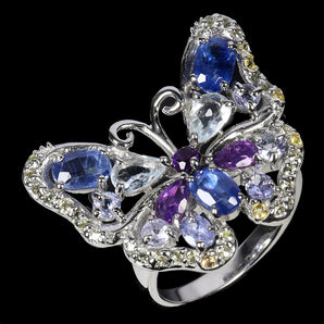 925 Sterling Silver Ring Oval Kyanite Amethyst Tanzanite Butterfly Gemstone Sz 9