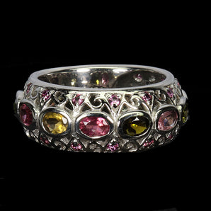925 Sterling Silver Ring Oval Tourmaline 4x3mm Rhodolite Garnet Gemstone Size 7