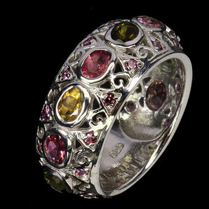 925 Sterling Silver Ring Oval Tourmaline 4x3mm Rhodolite Garnet Gemstone Size 7