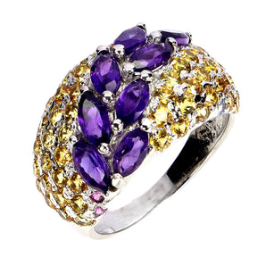 925 Sterling Silver Ring Marquise Amethyst Sapphire Gemstone Jewelry Size 7.5