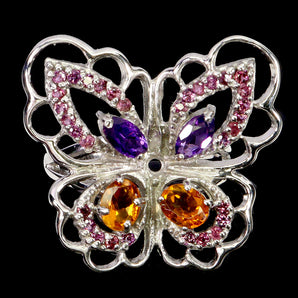 925 Sterling Silver Ring Oval Citrine Amethyst Butterfly Gemstone Jewelry Size 7