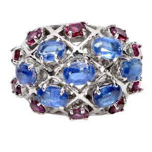 925 Sterling Silver Ring Oval Kyanite 6x4mm Rhodolite Garnet Gemstone Jewelry 7