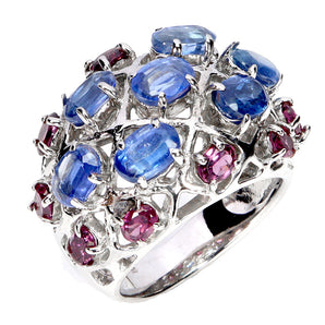 925 Sterling Silver Ring Oval Kyanite 6x4mm Rhodolite Garnet Gemstone Jewelry 7