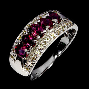 925 Sterling Silver Ring Oval Rhodolite Garnet 4x3mm Sapphire Gemstone Jewelry 7