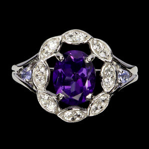 925 Sterling Silver Ring Oval Amethyst 9x7mm Tanzanite White Topaz Gemstone Sz 9