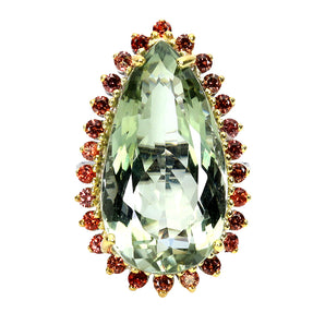 925 Sterling Silver Ring Pear Green Amethyst 31ct Sapphire Handmade Gemstone 9