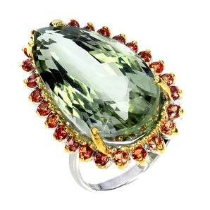 925 Sterling Silver Ring Pear Green Amethyst 31ct Sapphire Handmade Gemstone 9