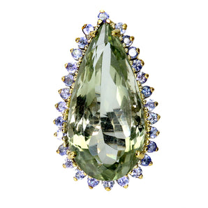 925 Sterling Silver Ring Pear Green Amethyst 26ct Tanzanite Handmade Gemstone 9