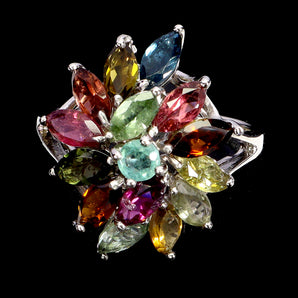 925 Sterling Silver Ring Marquise Tourmaline Emerald Natural Gemstone Jewelry 8