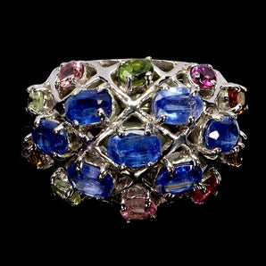 925 Sterling Silver Ring Oval Kyanite 6x4mm Tourmaline Gemstone Jewelry Size 7.5