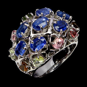 925 Sterling Silver Ring Oval Kyanite 6x4mm Tourmaline Gemstone Jewelry Size 7.5