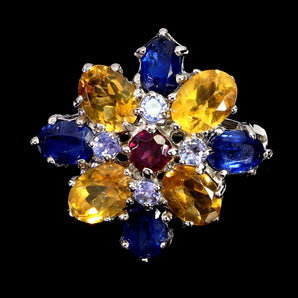 925 Sterling Silver Ring Oval Citrine 7x5mm Kyanite Tanzanite Gemstone Jewelry 9