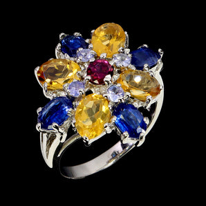 925 Sterling Silver Ring Oval Citrine 7x5mm Kyanite Tanzanite Gemstone Jewelry 9