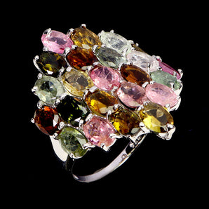 925 Sterling Silver Ring Oval Tourmaline 6x4mm Natural Gemstone Jewelry Size 8