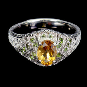 925 Sterling Silver Ring Oval Citrine 7x5mm Chrome Diopside Gemstone Jewelry 8
