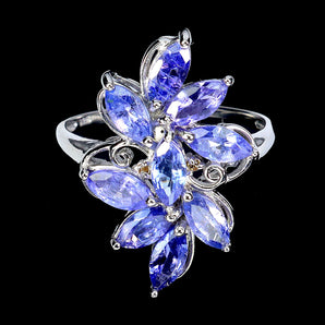 925 Sterling Silver Ring Marquise Tanzanite Sapphire Gemstone Jewelry Size 8