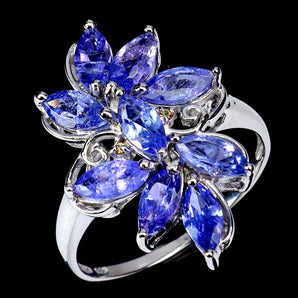 925 Sterling Silver Ring Marquise Tanzanite Sapphire Gemstone Jewelry Size 8