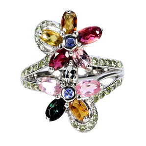 925 Sterling Silver Ring Oval Tourmaline 5x3mm Tanzanite Gemstone Jewelry Sz 7.5