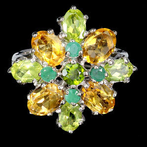 925 Sterling Silver Ring Oval Citrine 7x5mm Emerald Peridot Gemstone Jewelry 9