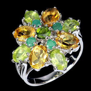 925 Sterling Silver Ring Oval Citrine 7x5mm Emerald Peridot Gemstone Jewelry 9