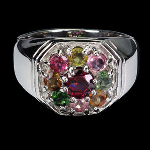925 Sterling Silver Ring Round Rhodolite Garnet Tourmaline Gemstone Jewelry 9