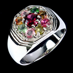 925 Sterling Silver Ring Round Rhodolite Garnet Tourmaline Gemstone Jewelry 9