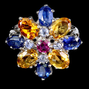 925 Sterling Silver Ring Oval Citrine Kyanite Tanzanite Gemstone Jewelry Size 9