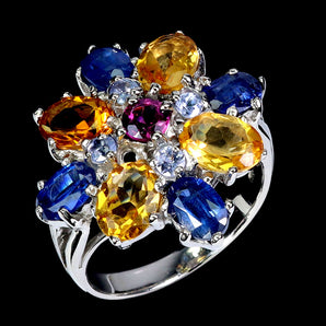 925 Sterling Silver Ring Oval Citrine Kyanite Tanzanite Gemstone Jewelry Size 9