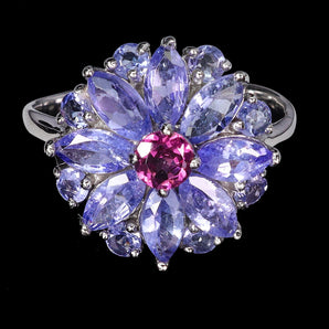 925 Sterling Silver Ring Marquise Tanzanite Rhodolite Garnet Gemstone Jewelry 8