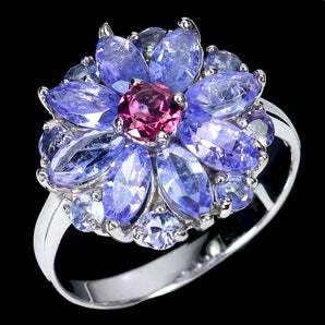 925 Sterling Silver Ring Marquise Tanzanite Rhodolite Garnet Gemstone Jewelry 8