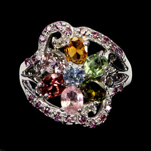 925 Sterling Silver Ring Oval Tourmaline 5x4mm Tanzanite Gemstone Jewelry Size 9