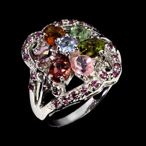 925 Sterling Silver Ring Oval Tourmaline 5x4mm Tanzanite Gemstone Jewelry Size 9