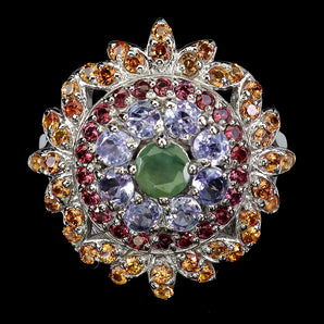 925 Sterling Silver Ring Round Emerald Sapphire Tanzanite Gemstone Jewelry 8.5