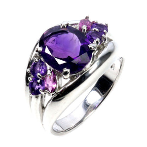 925 Sterling Silver Ring Oval Amethyst 10x8mm Rhodolite Gemstone Jewelry Size 7