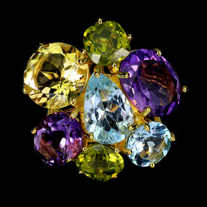925 Sterling Silver Ring Pear Topaz Amethyst Citrine Peridot Gemstone Jewelry 6