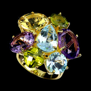 925 Sterling Silver Ring Pear Topaz Amethyst Citrine Peridot Gemstone Jewelry 6