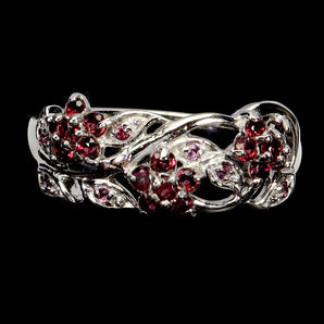 925 Sterling Silver Ring Round Rhodolite Garnet Natural Gemstone Jewelry Size 8