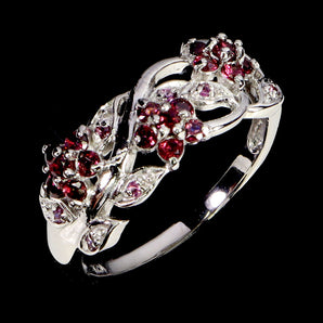 925 Sterling Silver Ring Round Rhodolite Garnet Natural Gemstone Jewelry Size 8