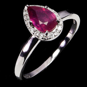 925 Sterling Silver Ring Pear Ruby 7x5mm Natural Gemstone Jewelry Size 7