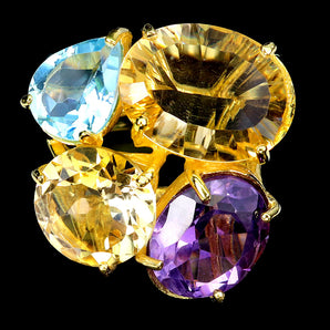 925 Sterling Silver Ring Oval Citrine Amethyst Sky Blue Topaz Gemstone Jewelry 8