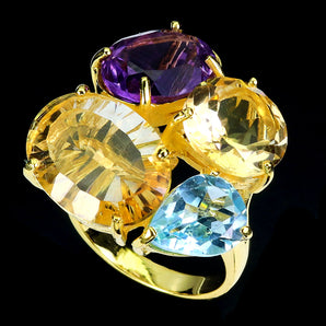 925 Sterling Silver Ring Oval Citrine Amethyst Sky Blue Topaz Gemstone Jewelry 8