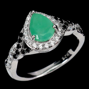 925 Sterling Silver Ring Pear Emerald 7x5mm Spinel Gemstone Jewelry Size 8
