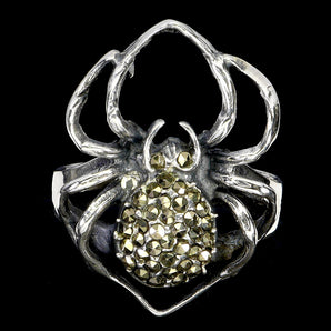 925 Sterling Silver Ring Round Marcasite Spider Natural Gemstone Jewelry Sz 7.5