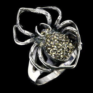 925 Sterling Silver Ring Round Marcasite Spider Natural Gemstone Jewelry Sz 7.5