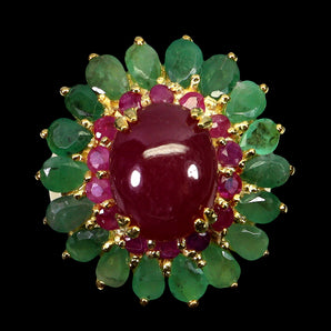 925 Sterling Silver Ring Oval Ruby 12x9mm Emerald Natural Gemstone Jewelry 7.5